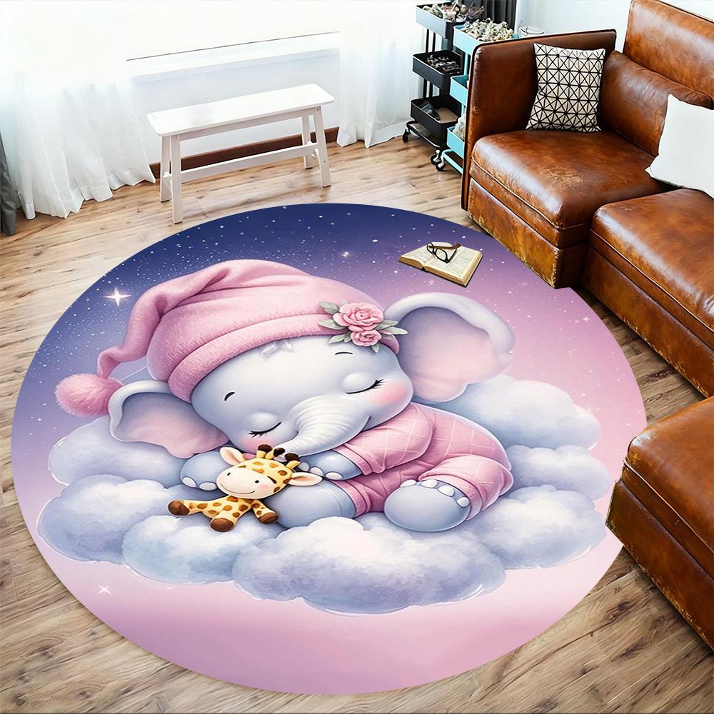 1PC Elephant Cloud Sleep Night Round Chair Mat Area Rug - Non-Slip, Floor Mat for Office, Bedroom, Home Decor Christmas Gift C0528083