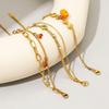 Stainless Steel Cherry Bracelet: Fresh Style, Versatile Rhinestone Inlaid with Persimmon Pendant for Women, Titanium Steel Hand Jewelry.