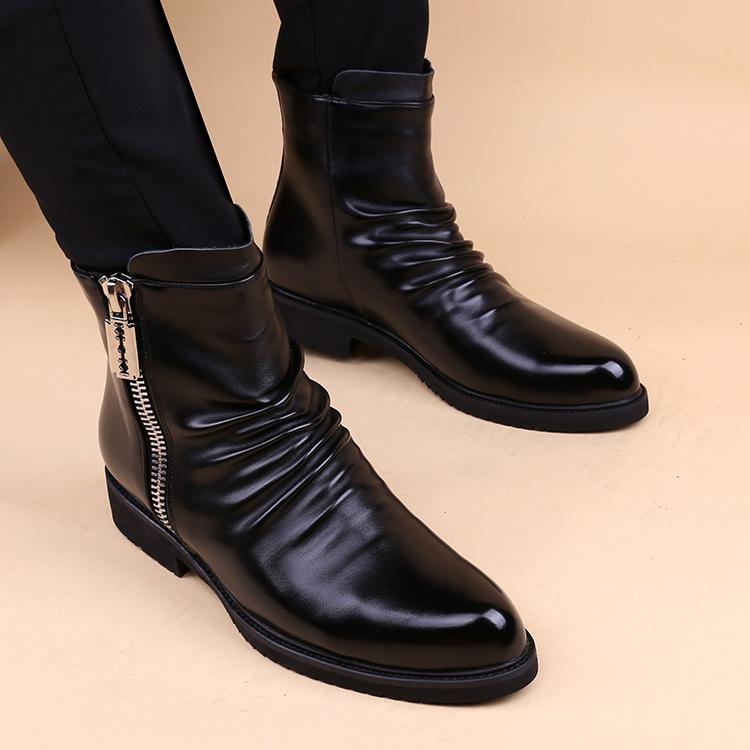 Fashion Men Fashion Party Nightclub Dress Autumn Winter Boots Black Stylish Original Leather Shoes Cowboy Ankle Boot Cool Short Botas