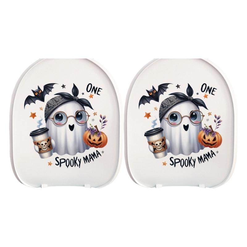 

Halloween Ghosty Pumpkin Toilet Cover Stickers Waterproof Pumpkin Ghosty Toilet Lid Decals Halloween Bathroom Decors