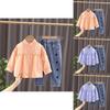 Trendy Girls Autumn Outfit Set 2023 Korean Style Long Sleeve Shirt And Denim Pants