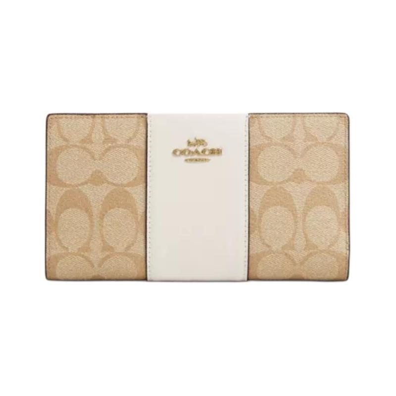 

COACH Slim Wallet 18 Branded snap closure Coated canvas and smooth leather Wallet Regular Women s Light khaki and white Light khaki and white белый