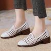 2025 Summer Hollow Woven Breathable Shoes Women Sandals Big Size Thick Heels Genuine Leather Shoes Summer Casual Sandals