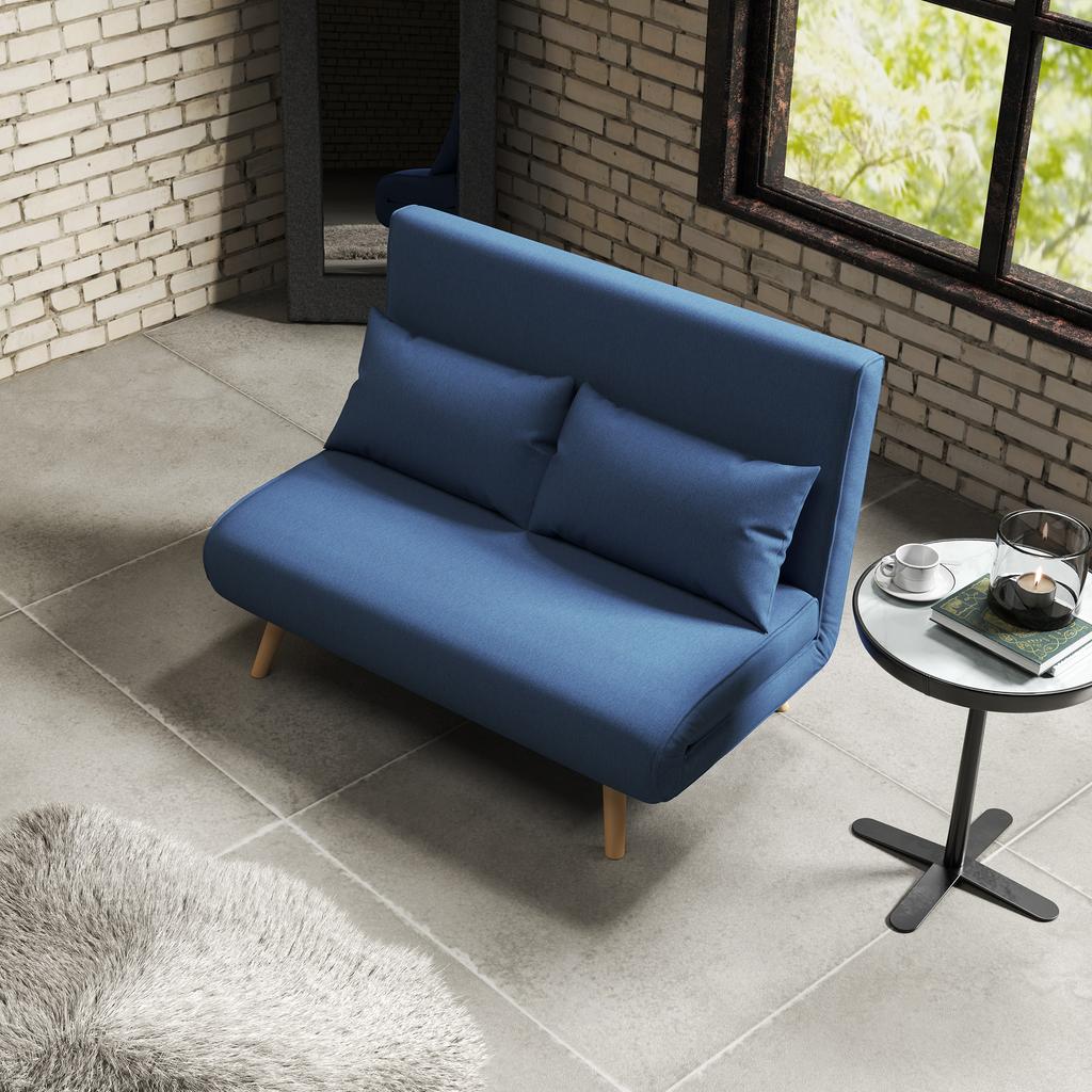 2-Seater Sofa Bed Linen-Type Upholstered with Backrest Adjustable In 5 Positions and 2 Pillows 120x75x85 Cm Dark Blue