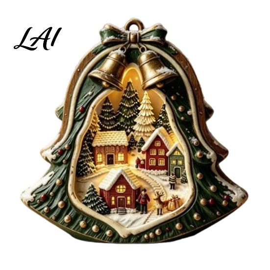 Indoor Winter Wonderland Ornaments Christmas Wooden Tabletop Decor with Warm LED Lights 2D Printed Snow Village Scene Tree Figurines Santa