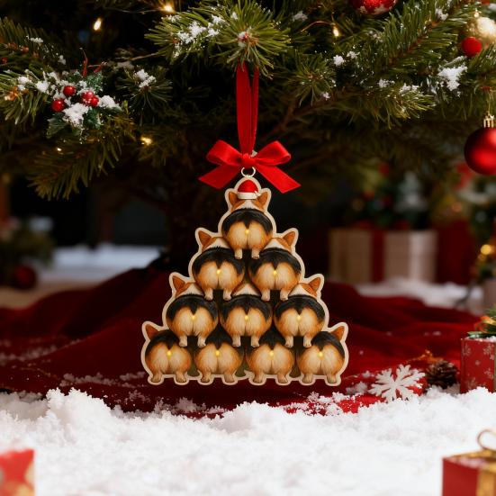 Corgi Butt Christmas Ornament 2D Acrylic Funny Dog Butt Stacking Xmas Tree Shaped Pendants for Tree Car Home Hanging Decor
