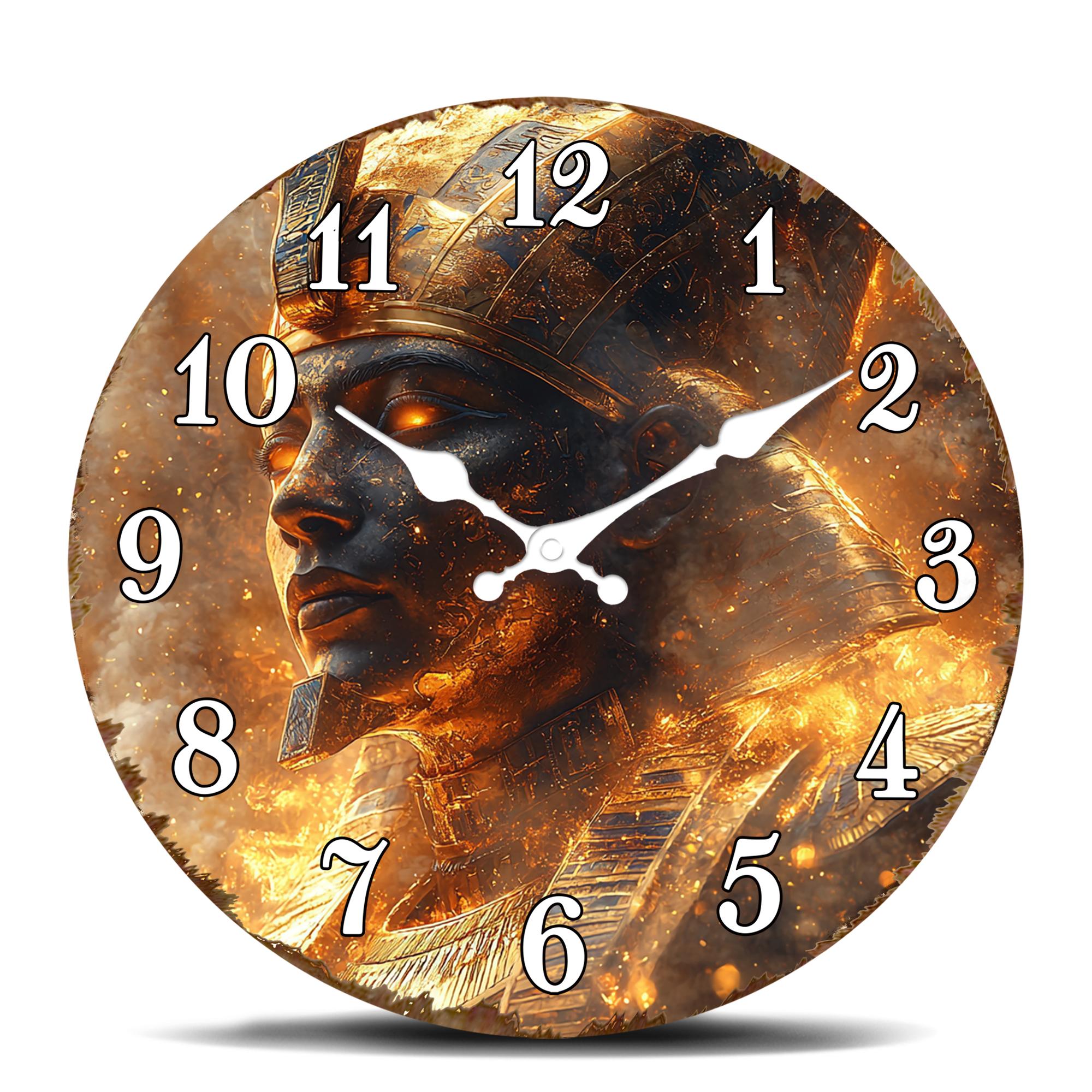 

Ancient Pharaoh Portrait Round Wall Clock: Egyptian-Inspired Decor for History Buffs and Themed Home Offices 10 inch