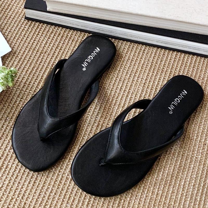 Fashion Round Toe Clip Foot Women Flip Flops 2025 Summer Outside Comfortable Open Toe Flat Shoes Fashion Suppleness Non-slip Beach Shoes