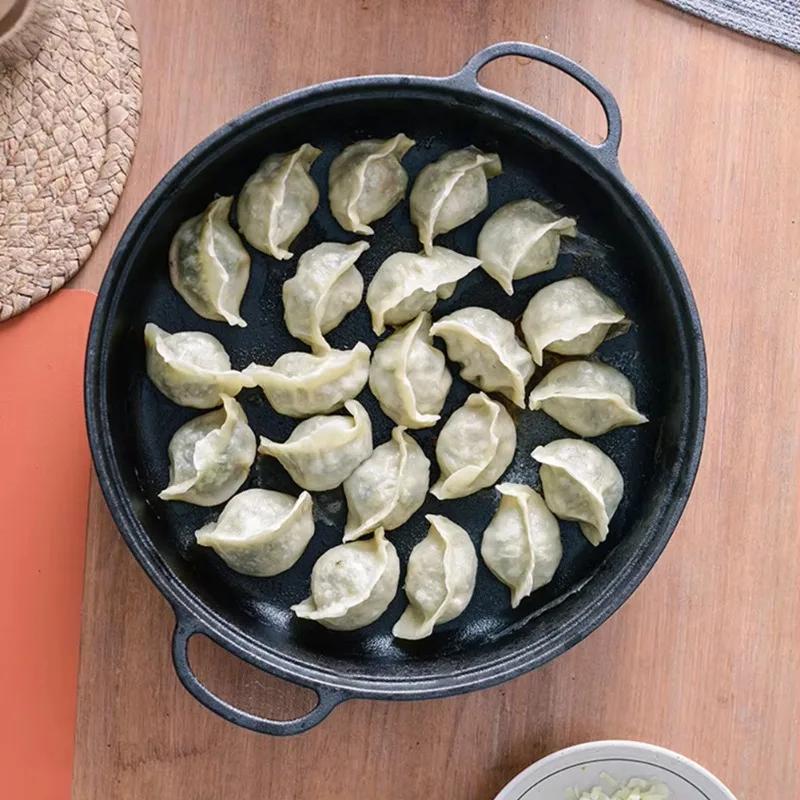 25CM Cast Iron Skillet with Double Handles Frying Pan Baking Tray for Bread Outdoor Cooking Camping Kitchen Dining & Bar