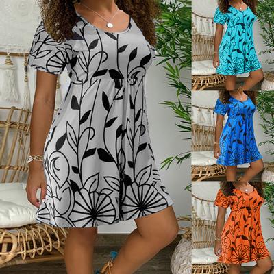 Casual T-shirt Dress Excellent Short Sleeve Design Polyester O Neck Dress Flowy T-Shirt Dress Loose Dress for Travel