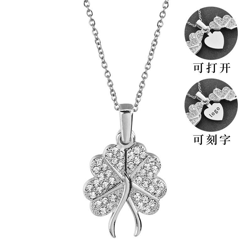 Clover Openable Stylish Pendant Necklace For Women Featuring Heart And Wing Design