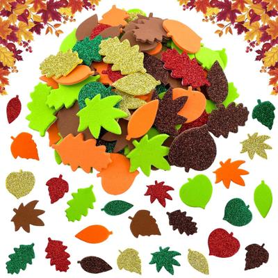 500Pcs Foam Stickers Maple Leaf Self-Adhesive Glitter Fall Stickers Kids DIY Crafts Party Supplies for Thanksgiving Harvest Decoration