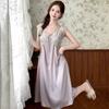 Sexy pajamas women's ice silk thin with chest pad lace lace knee long nightdress silk loungewear available