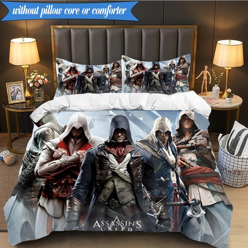 3PCS Assassin Game Bedding Set Duvet Cover Closure Includes 1 Duvet Cover & 2 Pillowcases for All Seasons Bedroom Decor Christmas Fan gifts