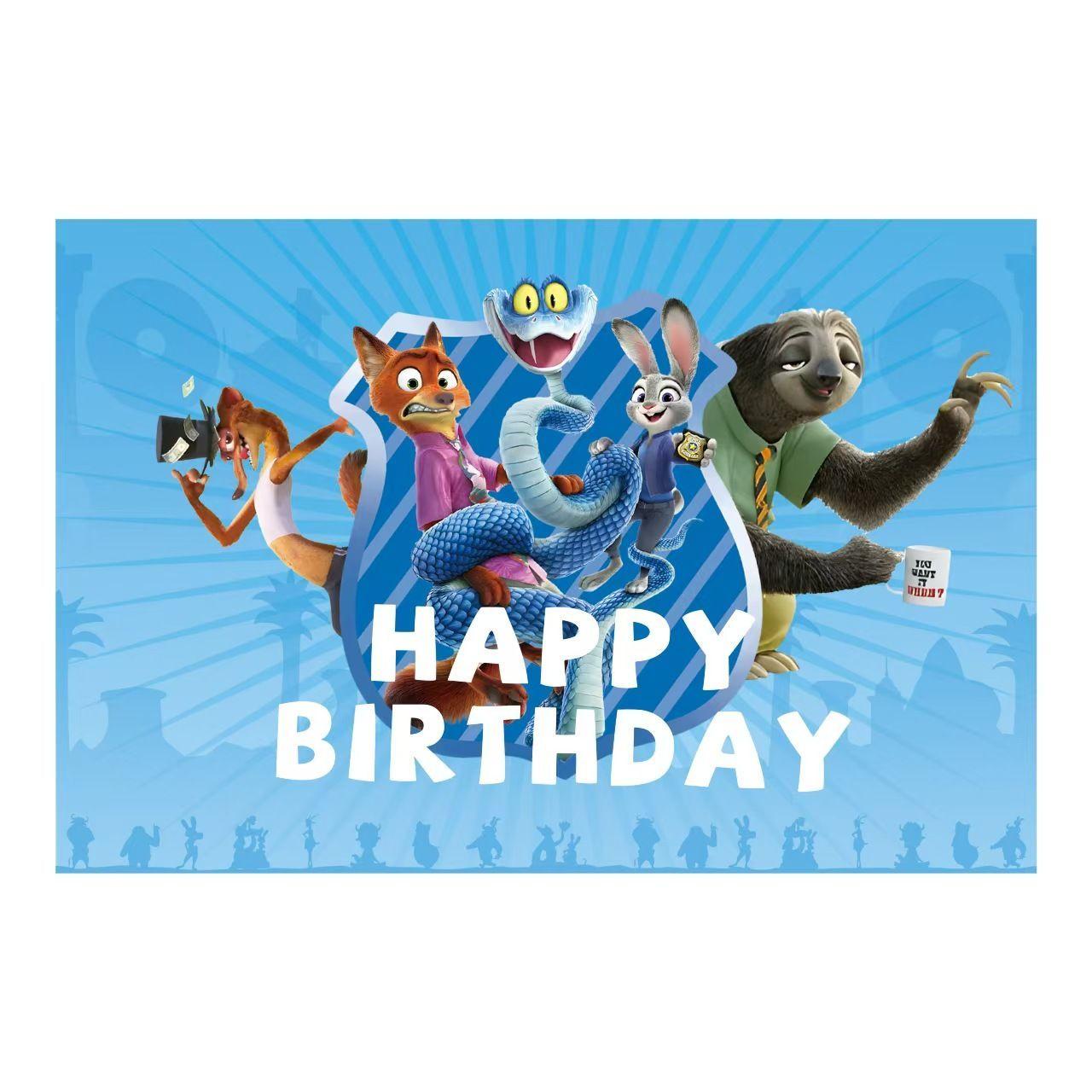 Decorazioni per Festa di Compleanno a Tema Zootopia, Striscioni di Compleanno per Bambini, Piatti di Carta, Bicchieri di Carta, Tovaglioli, Tovaglie, Ciabatte Elettriche, Articoli per Feste 1pc of background cloth