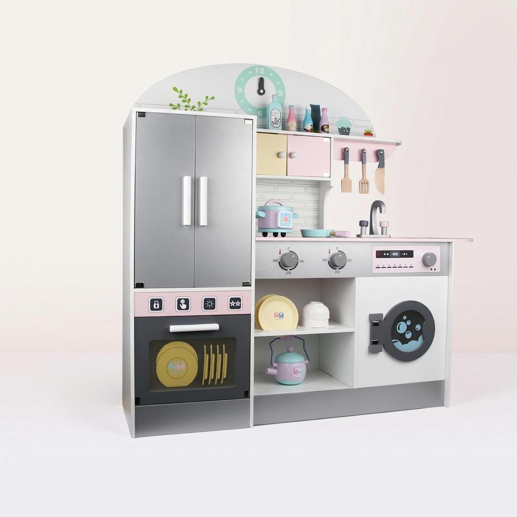 Wooden Play Kitchen Large with Refrigerator No-Cost for Bedroom