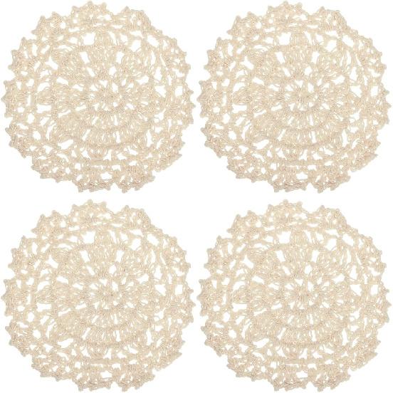 Uxcell Fabric Coasters, 4pcs 4" - Cotton Woven Crochet Doilies, Lace Embroidery Cup Mat with Floral Pattern for Wedding Party Decoration (Red)