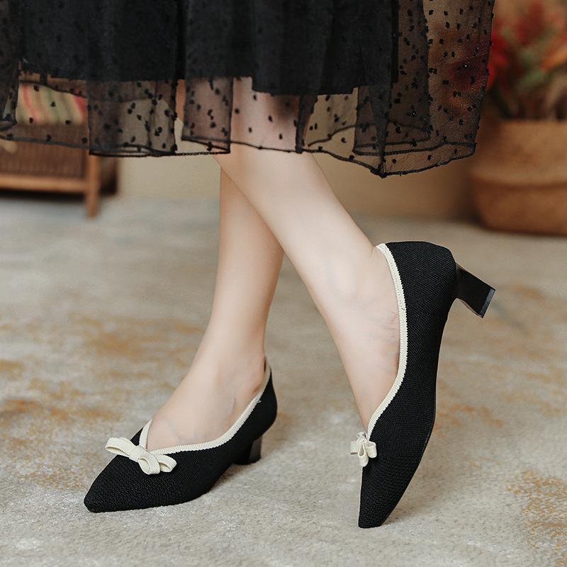 

Fairy high heels spring and autumn new versatile thick heel high heel commuter women s shoes knitted shoes single shoes women 34 чорний