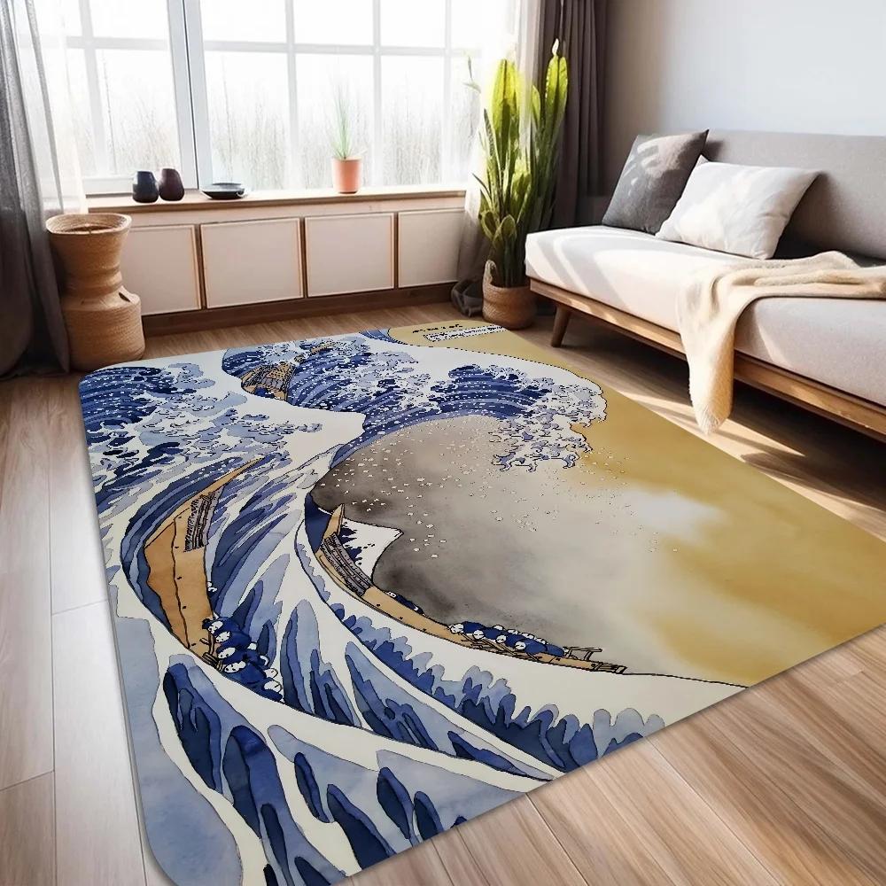 Japan The Great Wave Kanagawa Room Mats Anti-slip Absorb Water Long Strip Cushion Bedroon Mat Household Carpets Home Decoration