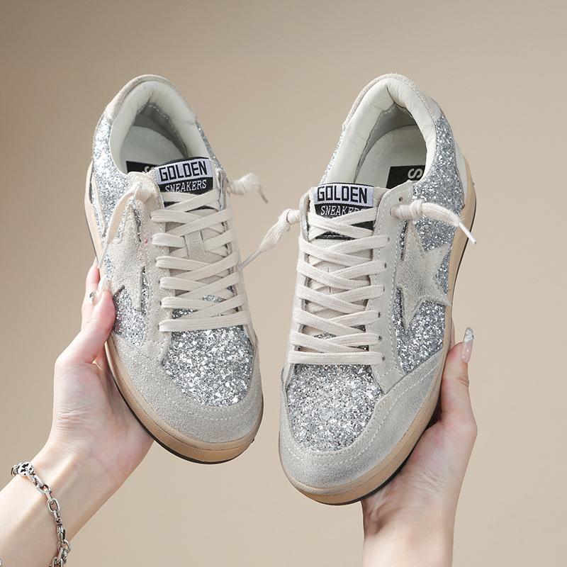 2025 New Korean Dongdaemun Soft Leather Sequins Do Old Stars Small Dirty Shoes Casual Sports Comfortable Dirty Shoes Women