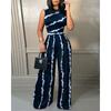 Women's Fashion Casual Summer Spring Flower Pattern Print Sleeveless O-Neck High Waist Trousers Jumpsuits & Rompers