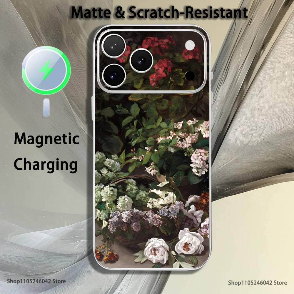 

C-Claude Monet Garden Paint Transparent White Phone Case For iPhone 17,16,15,14,13,12,11,Pro,Max,Plus Magnetic Wireless Charging iPhone12PRO