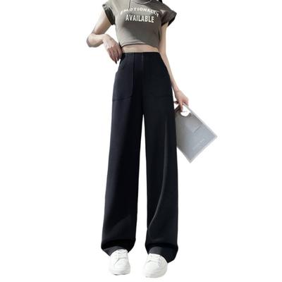 Imitation Leinen Weitbeinige Anzughose für Damen, Neue Übergröße High-Waist Drapierte Freizeithose, Gerade Bein Bodenlang