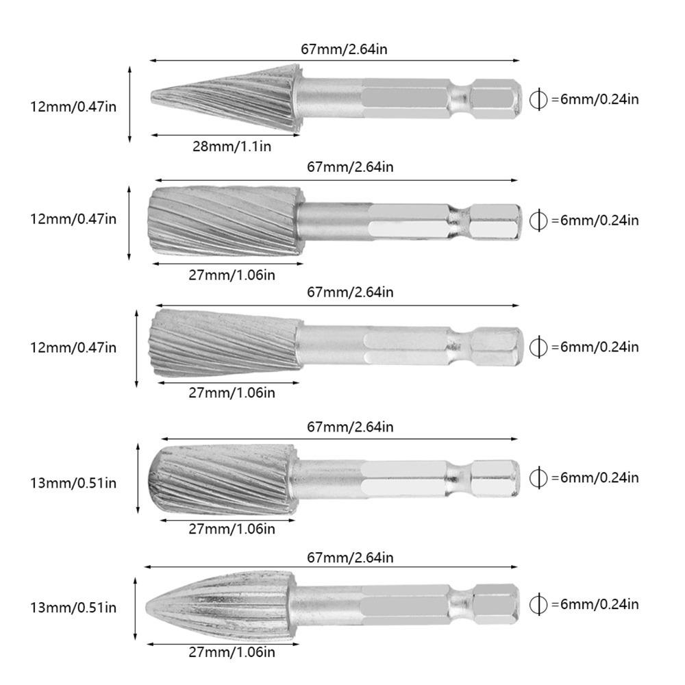 5PCS Silver High Speed Steel Burrs High Speed Steel Carbide Burr Set Durable Rotary Burr Files