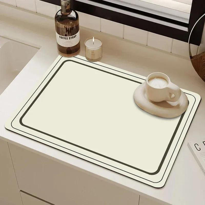 Solid Color Simple Placemat Kitchen Diatomite Dish Drainer Super Absorbent Coffee Rug Drain Pad Non-slip Bath Drying Dishes Mat