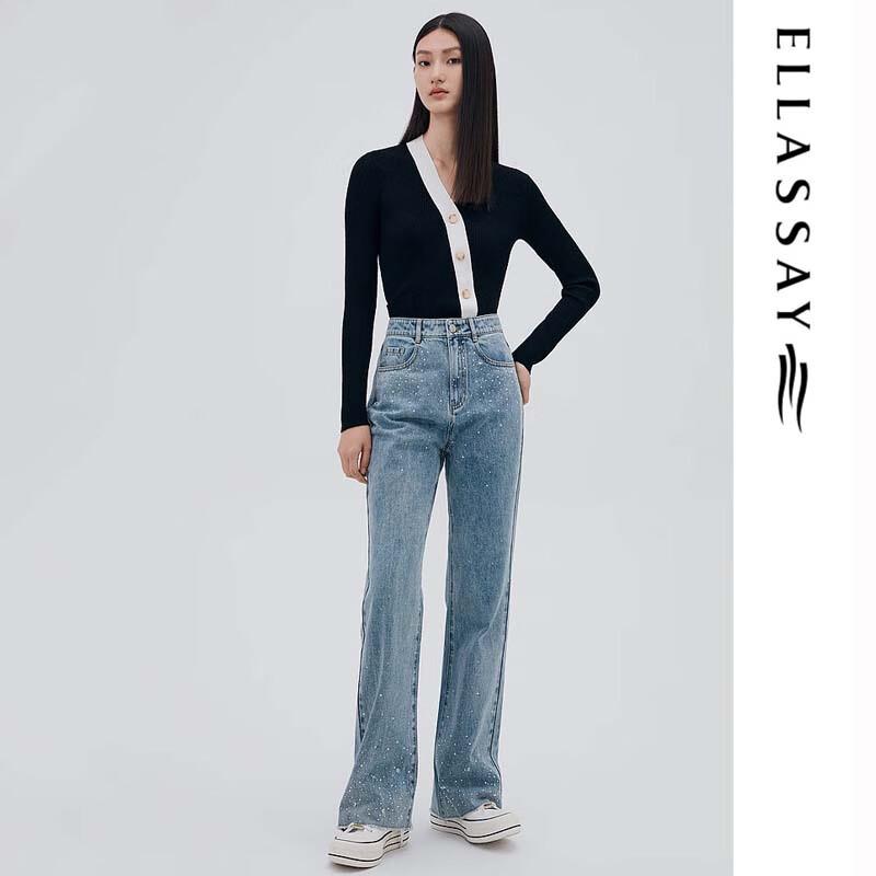 ELLASSAY Women's Contrast V-Neck Knit Sweater