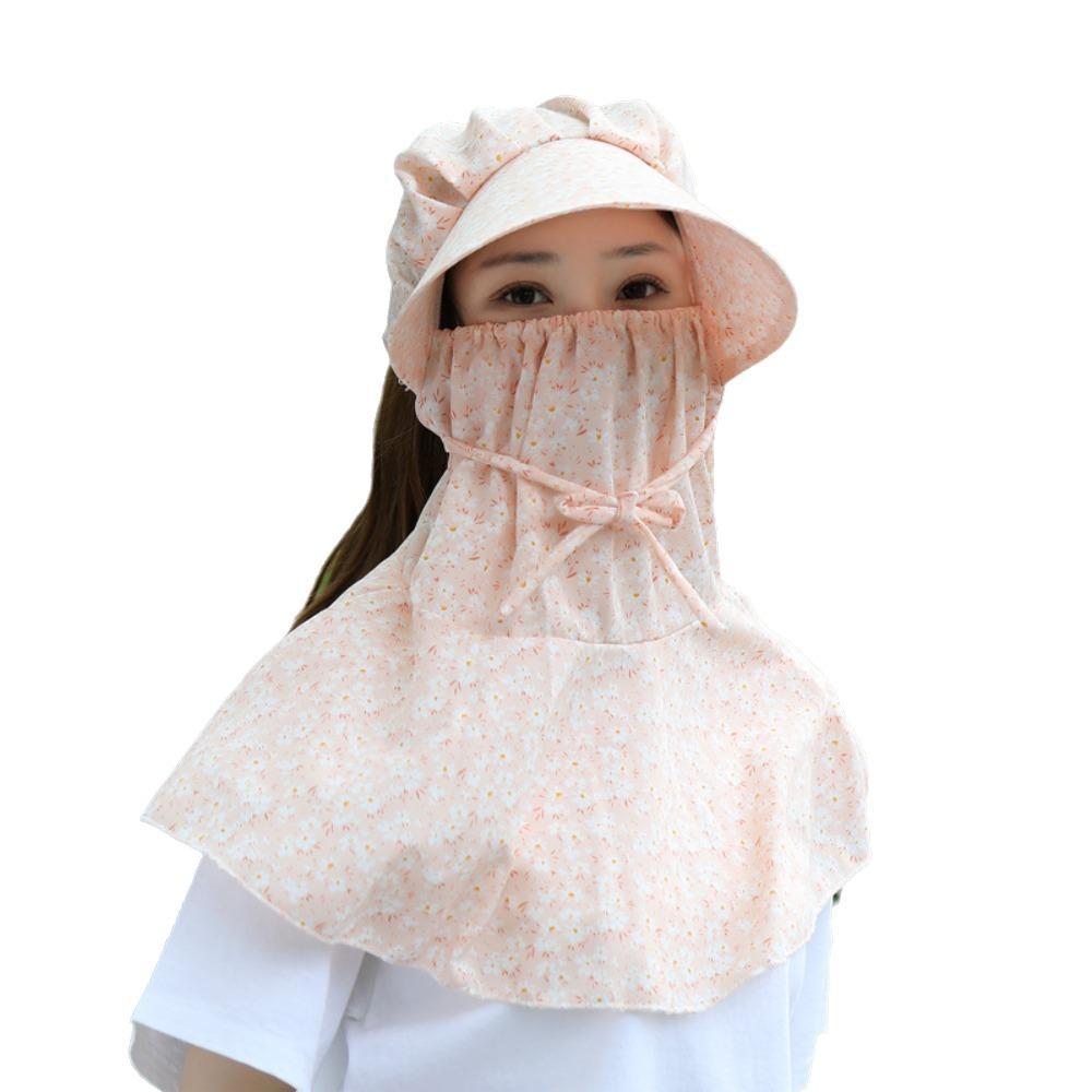Flower Sun Protection Hat Sunscreen Bucket Hat with Mask Breathable Wide Brim Bucket Cap  Girl