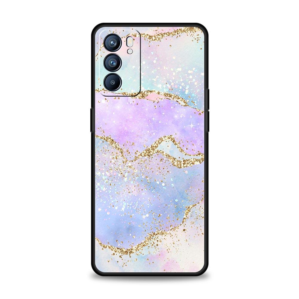Rainbow Glitter Agate Marble Art Phone Case For Oppo Find X5 A54 A53 A52 A9 2020 A15 A95 A16 A76 A74 Reno7 SE Reno6 Pro 5G Cover
