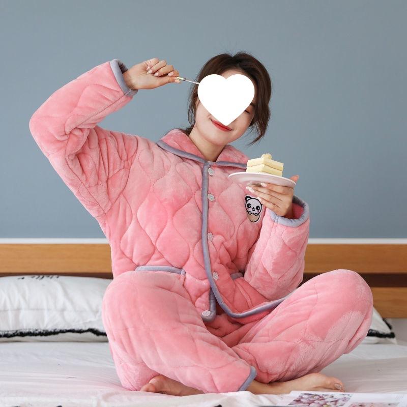 Dámské pyžamo třívrstvé zesílené a roztomilé zimní lze nosit velká velikost teplé polstrované domácí oblečení