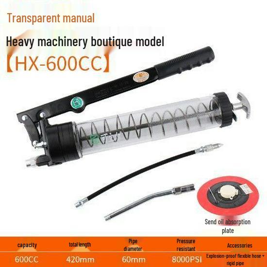 Industrial-Grade Transparent High-Pressure Grease Gun for Excavator Maintenance