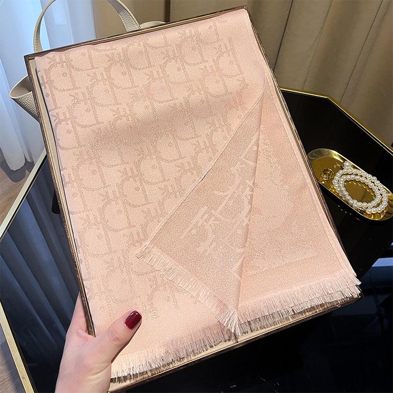 Simulation Silk Fashionable And Elegant High-End Long Silk Scarf Short Beard Shawl Long Scarf Tencel Cotton Gold Silk Scarf