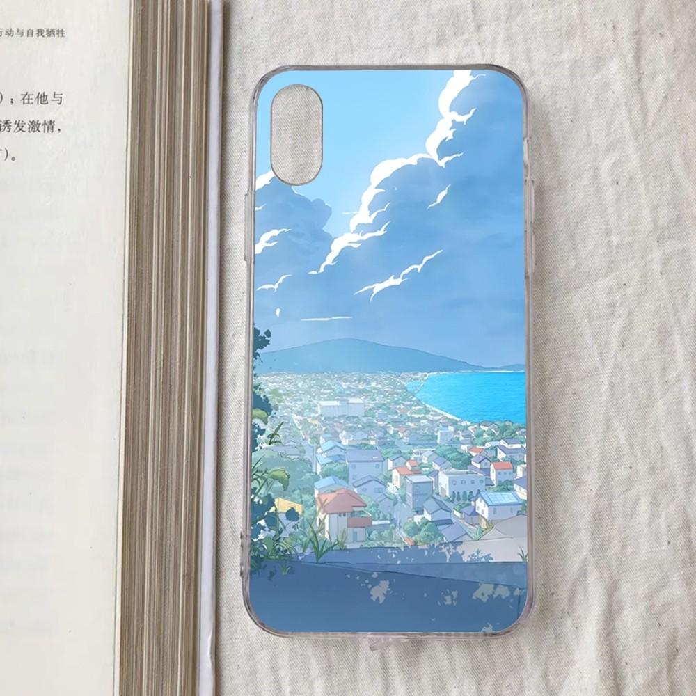 Japan Anime Landscape Phone Case For iPhone 15 13 14 Pro Max XS XR 12 11 Pro 13 Mini 6 7 8 Plus Clear Back Cover Capa
