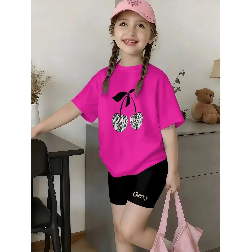 Girls Summer New Casual Floral Print Short Sleeve Top Color Shorts Sweet Style 2‑Piece Children Daily Outdoor Fashion Set