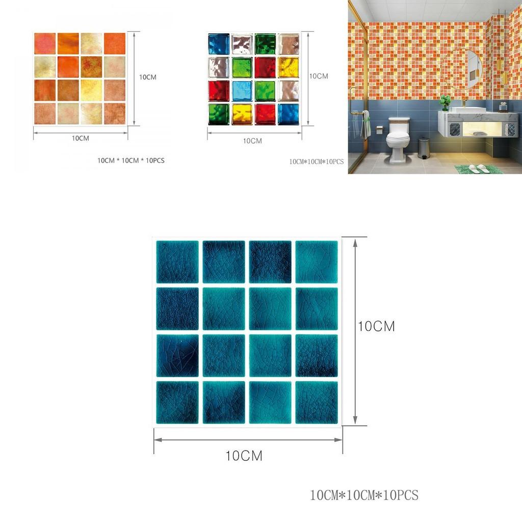 Vibrant 10pc Kitchen Tile Stickers With Mosaic Pattern Self-adhesive Wall Decor
