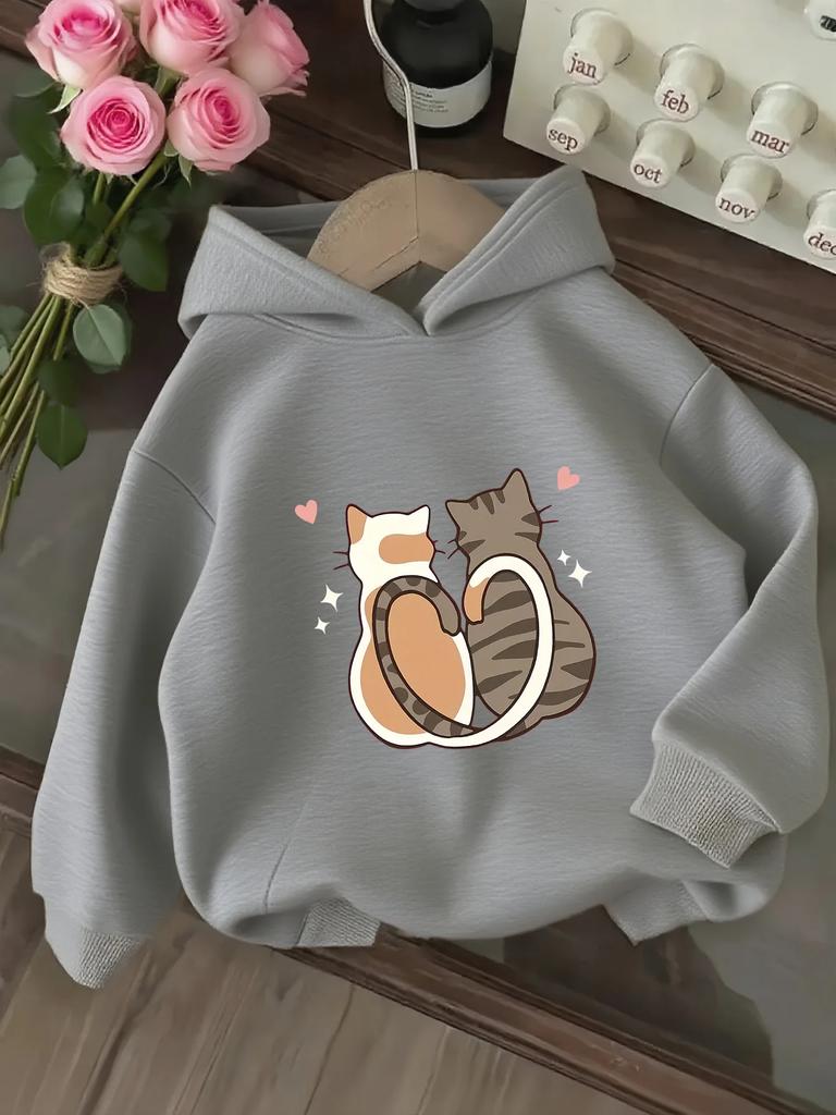 Felpa Giapponese Kawaii per Bambini Stampa Grafica Gatto Carino Coppia Pullover Felpa Cartone Animato Streetwear Ragazze Ragazzi Moda