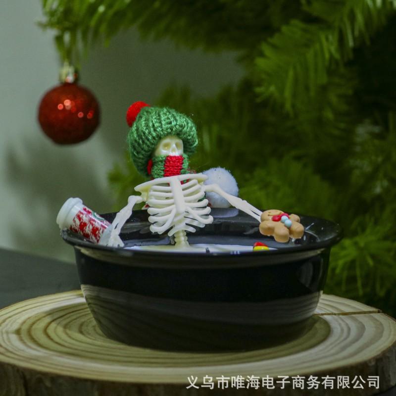Halloween Skeleton Candle Bath Decor Set - Milk Themed Tabletop Ornament Party Centerpiece