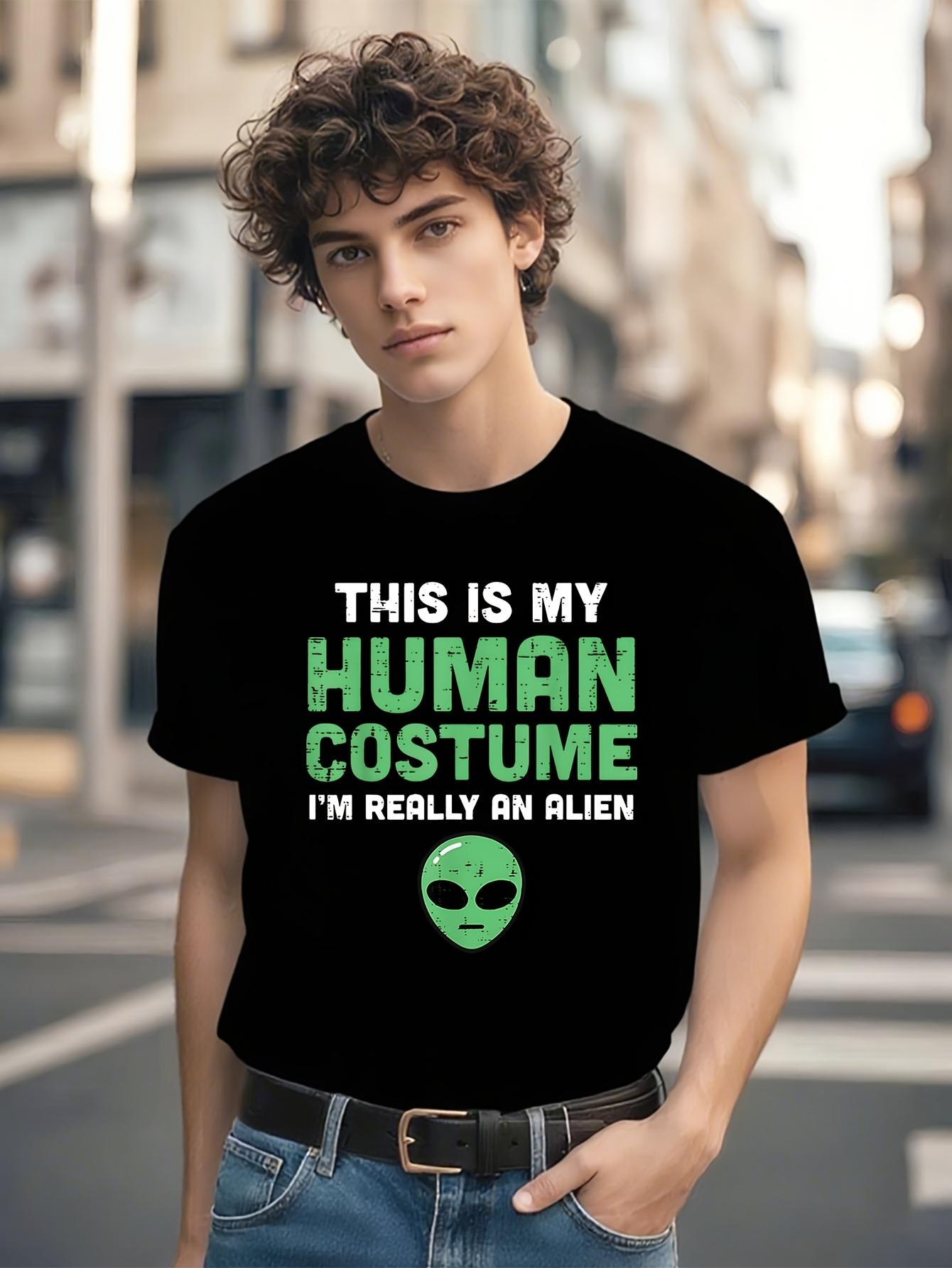 Halloween Alien Costume T-shirt - Funny This Is My Human Costume I m Really an Alien Graphic Tee XXL