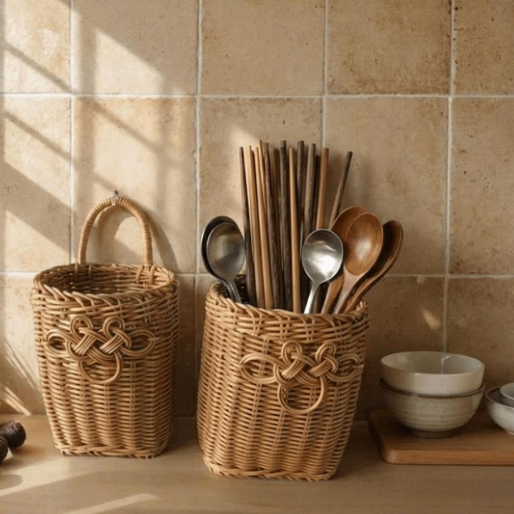 Space Saving Imitation Rattan Storage Basket Decorative Vegetable Fruit Storage Basket  for Kitchen