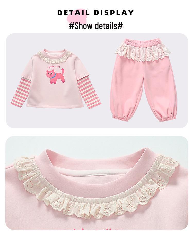 Mädchen Sweatshirt und Hose Set mit Spitzenkragen - Lässiger Frühlings-/Herbststil