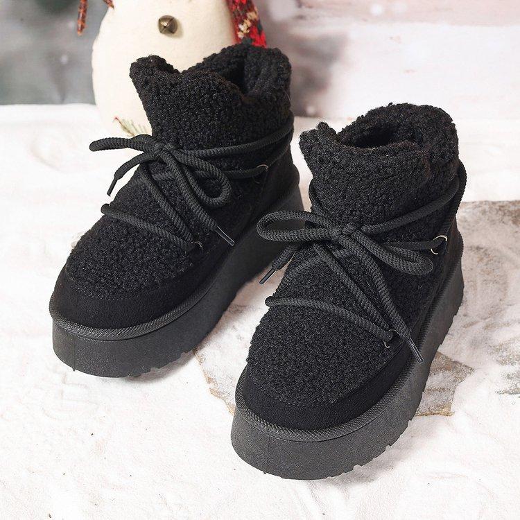 Women's Lace-up Soft Sole Winter Warm Fur One Snow Boots Padded Lined Ankle Boots Anti-slip Hiking Casual Sneakers