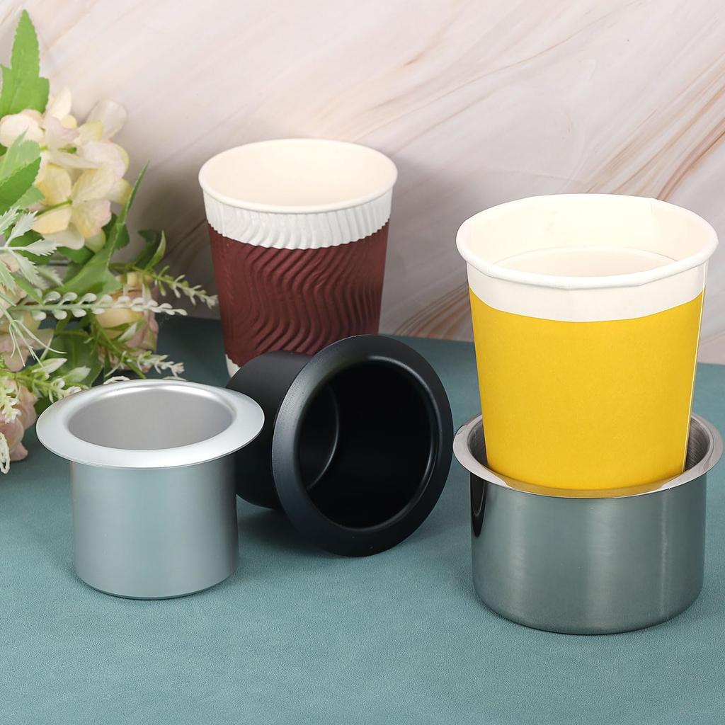 uxcell 2pcs Aluminum Drop-in Cup 2.36"x3.2" Drink Holder Poker Table Cup Holder for Sofa Boat Car Marine Black