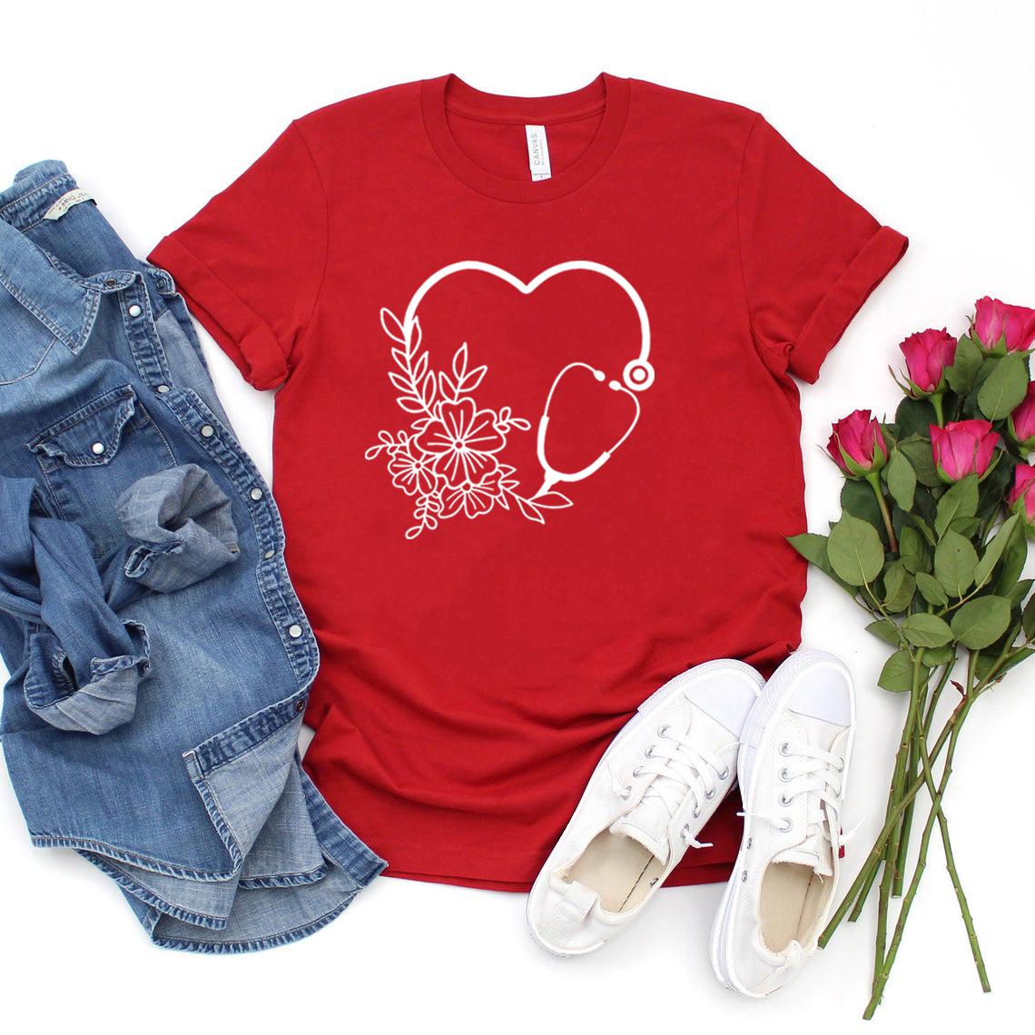 

Cute Nurse TShirt Floral Stethoscope T Shirt Nursing School Gift Doctor Tshirt Medical Assistant Tees Women Tshirt Casual Tops S