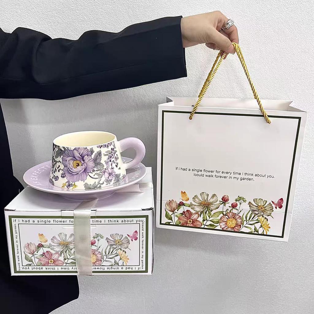 High-end Birthday Gift Girls' Souvenir Garden Designer Yuan Ceramic Cup Saucer Coffee Cup Meridian Tea Cup