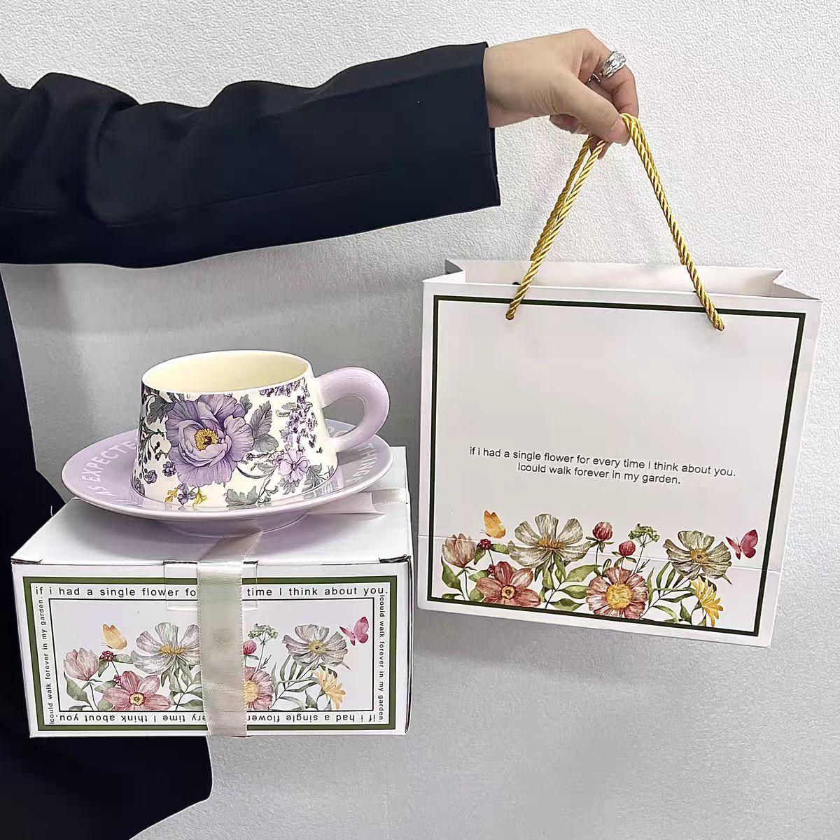 

High-end birthday gift Girls souvenir Garden designer Yuan ceramic cup saucer coffee cup meridian tea cup 260ml