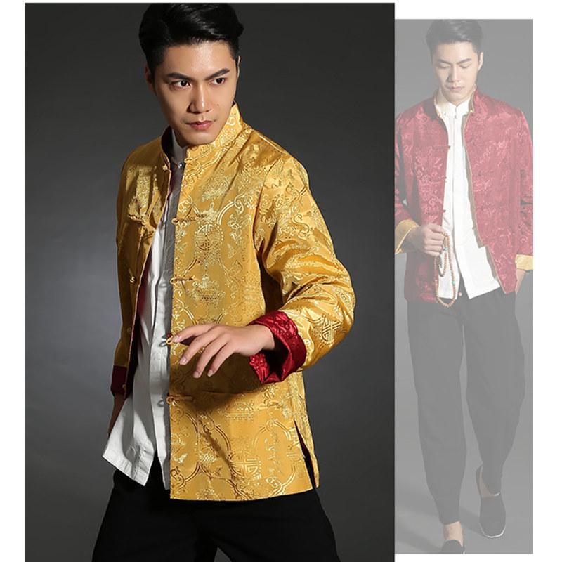 Men's Double-Sided Tang Suit Jacket – Spring/Autumn Ethnic Style with Frog Buttons and Stand Collar
