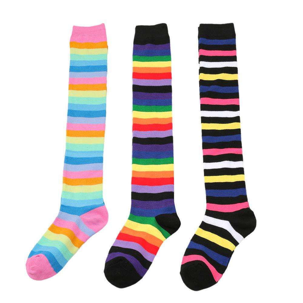 Rainbow Striped Long Tube Socks Over-the-Knee Socks Women Festival Party Costume Accessories Performance Dance Colorful Striped Socks Wholesale